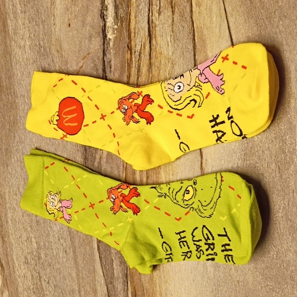 Green and Yellow McDonald's Grinch Socks 2 Pair - Picture 2 of 2